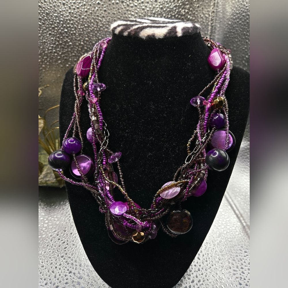 "5/$40" Purple Multistrand Adjustable Statement Costume Fashion Necklace - Picture 1 of 7